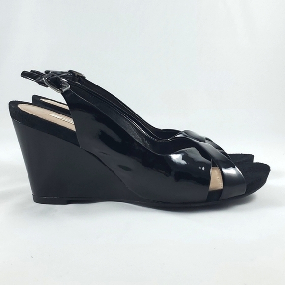 GEOX Respira Black Patent Leather Slingback Wedge Sandals Size 9 - Picture 2 of 15